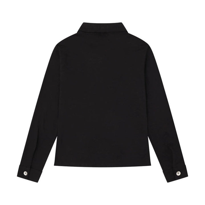 Damen Longsleeve-Poloshirt mit Kurzreißverschluss, Schulterpatten und Statement-Print Drune