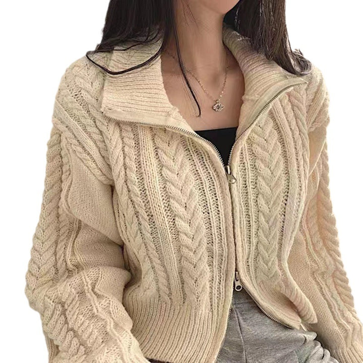 Damen Strickjacke mit Zipper und Kabelmuster Drune