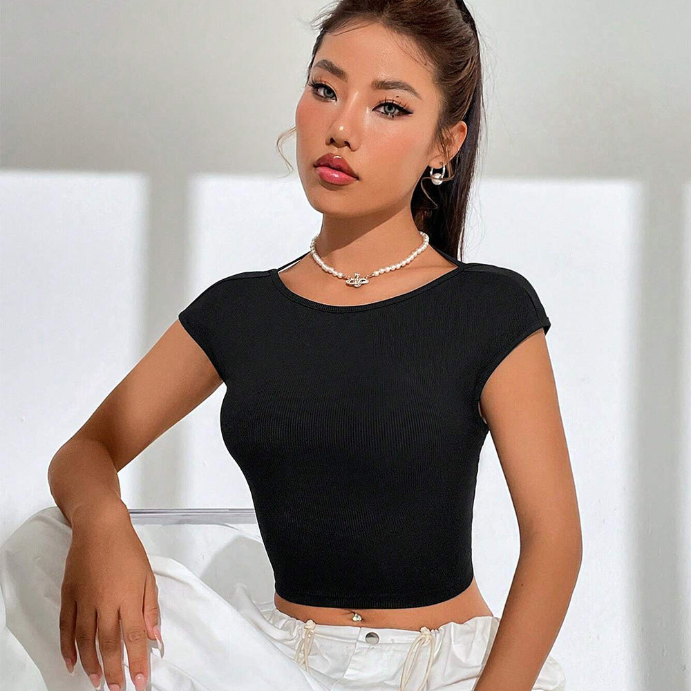 Damen Cropped T-Shirt mit harmonischem Rippdesign und modischem Rundhalsausschnitt Drune