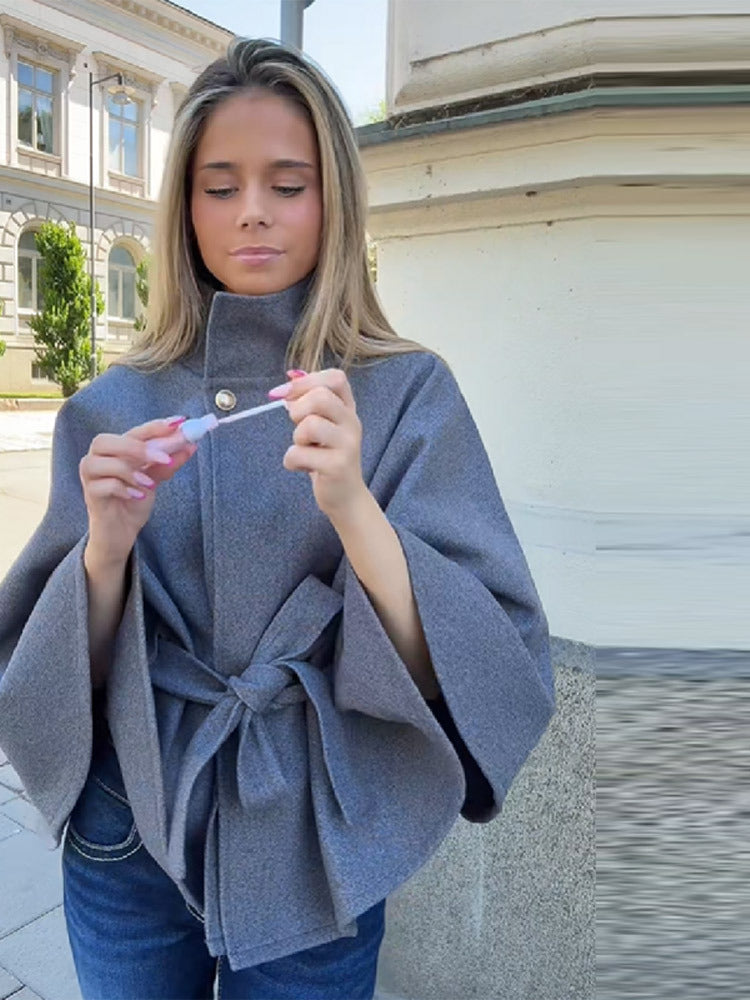Damen Modernes Cape mit Taillengürtel Drune
