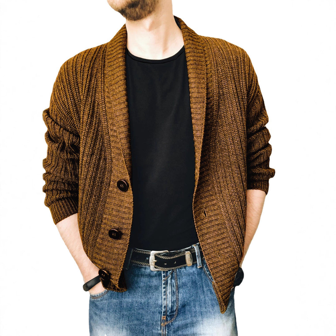 Herren Strickcardigan mit Schalkragen und Knopfleiste Drune