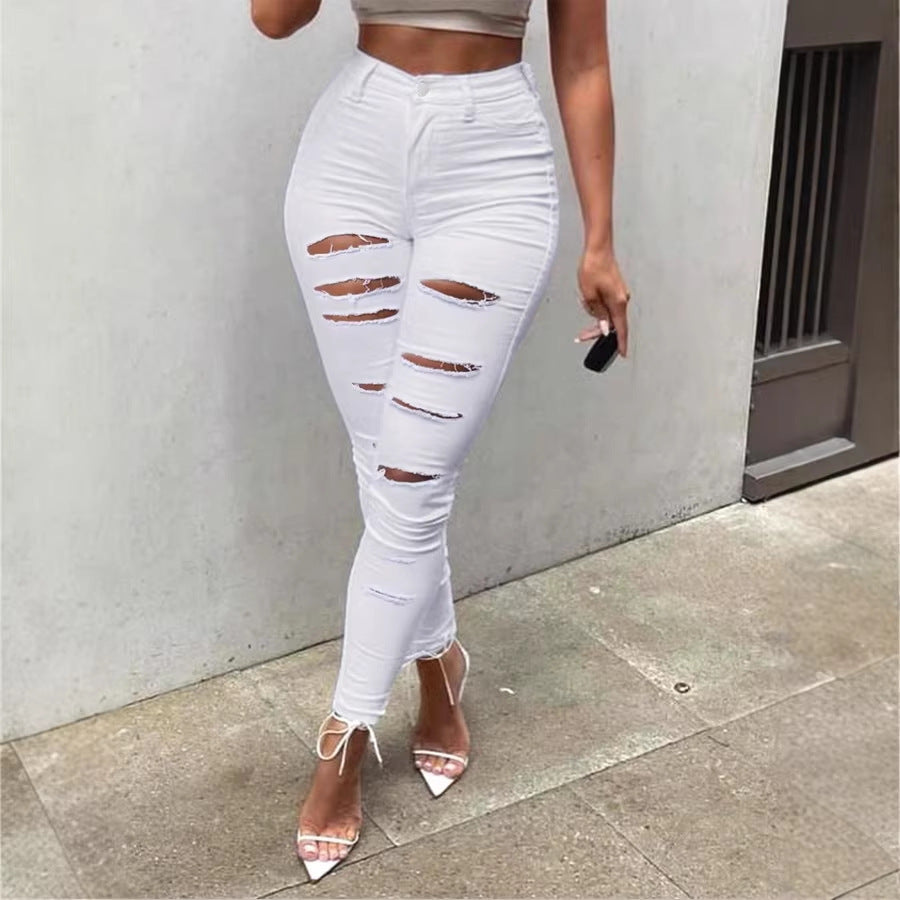 Damen hochtaillierte Skinny-Jeans mit gestaffelten Cutouts und Sculpting-Effekt Drune