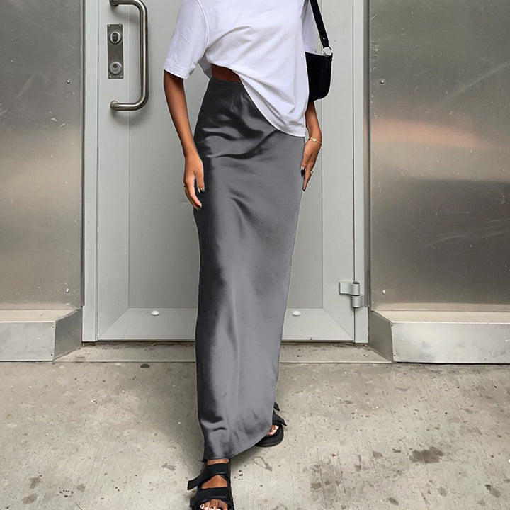 Damen Maxirock mit fließendem Satin-Finish und seitlichem Schlitz Drune