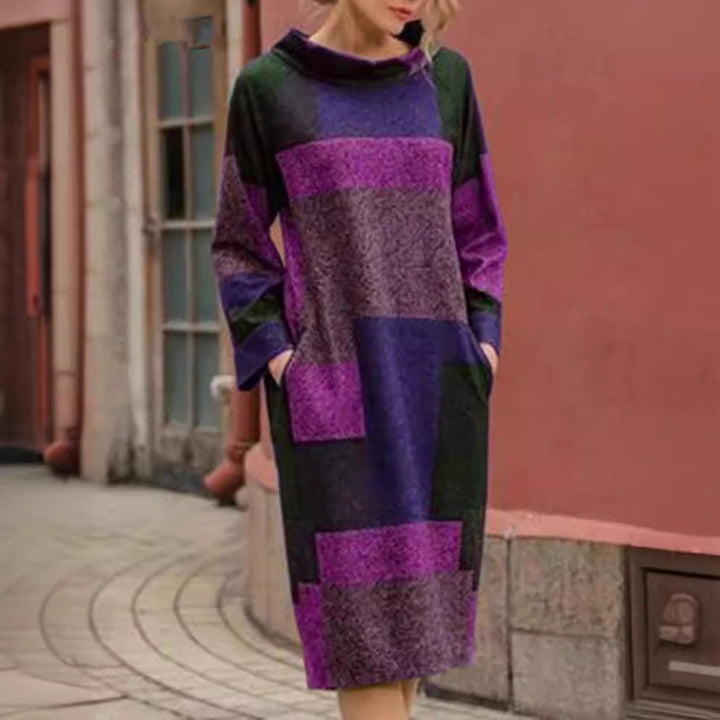 Damen Oversized Kleid mit geometrischem Patchwork-Design Drune