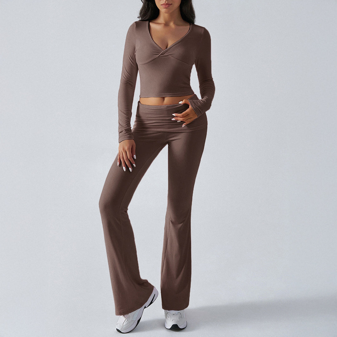 Damen nan figurbetonte Yoga-Set mit hoher Taille und V-Ausschnitt Drune