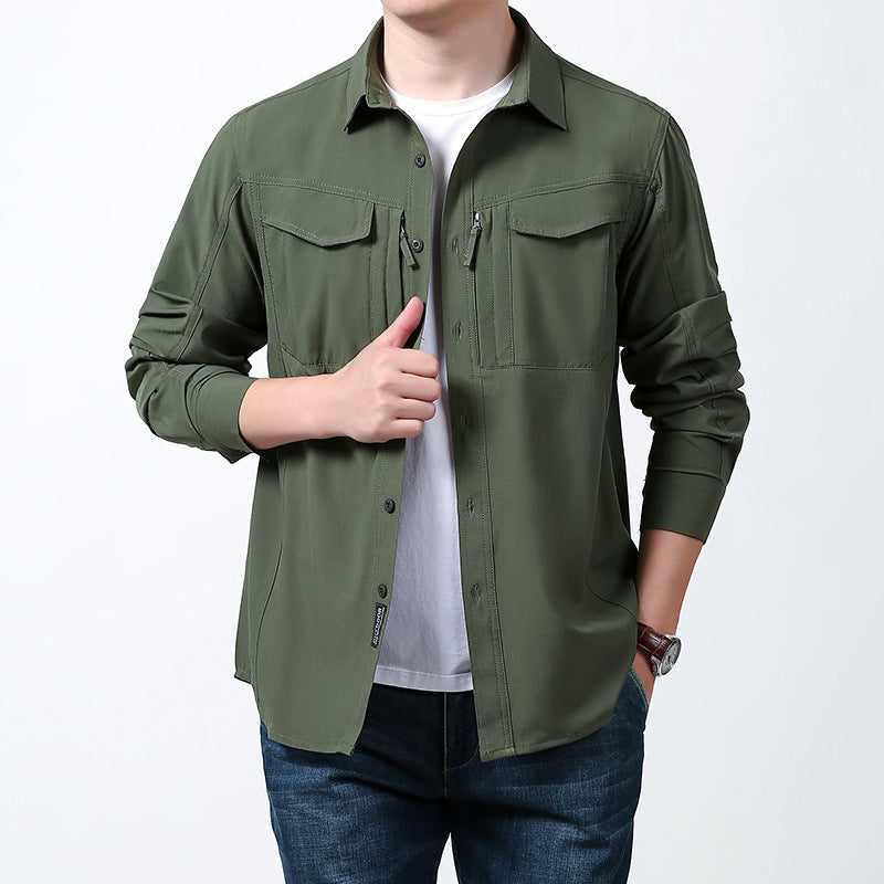 Herren nan leichtes Utility-Hemdjacke mit Brustklappen, Reißverschlusstasche und stretchigem Funktionsgewebe Drune