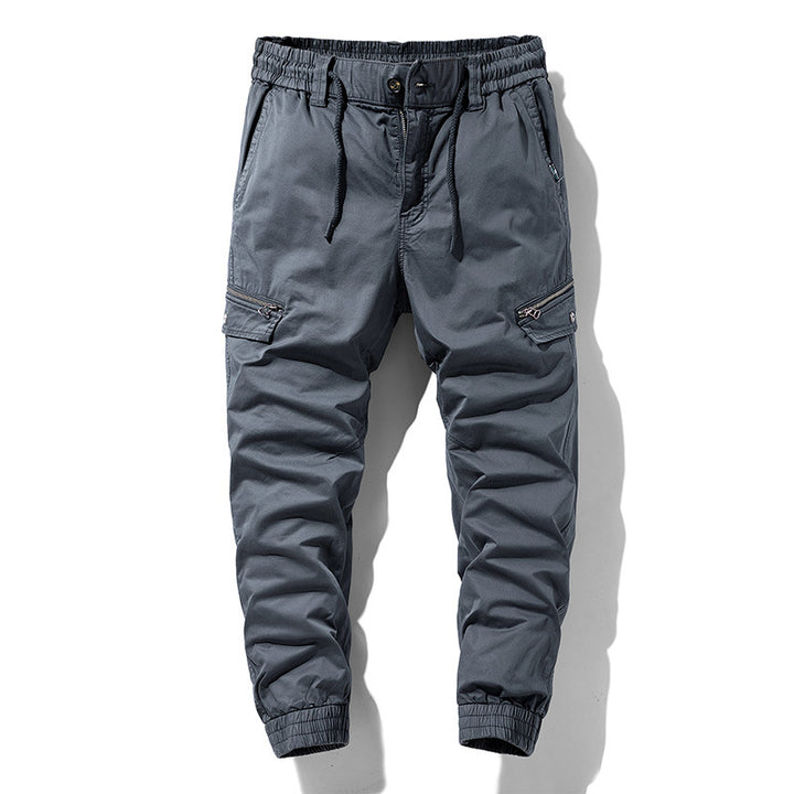 Herren Multifunktionale Cargo-Jogginghose mit Tunnelzugbund, Reißverschluss-Taschen und geripptem Knöchelbündchen Drune