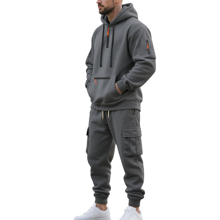 Herren Urbane Cargo-Jogging-Set mit Utility-Hoodie, Reißverschluss-Details und Cargo-Joggers Drune