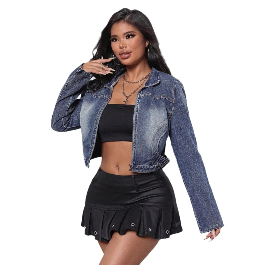 Damen Jeansjacke im modischen Crop-Style mit dezenten Waschungseffekten Drune