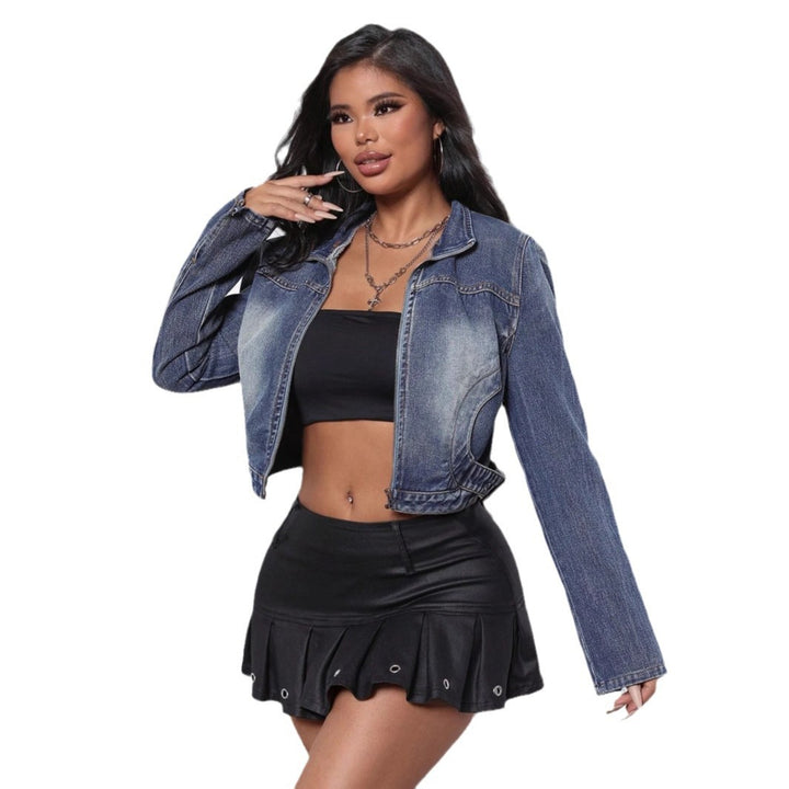 Damen Jeansjacke im modischen Crop-Style mit dezenten Waschungseffekten Drune