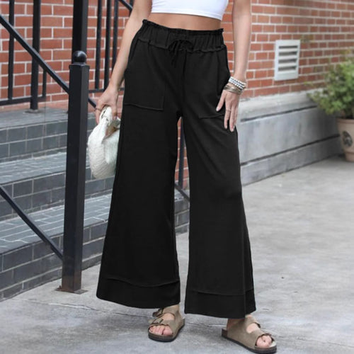 Damen Modische Palazzo-Hose mit elastischem Bund und praktischen Taschen Drune