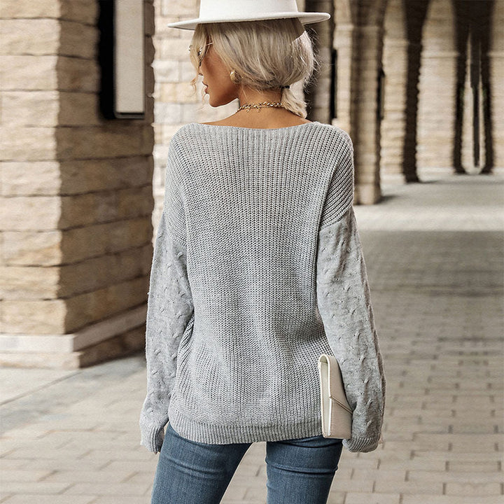 Damen Feiner V‑Ausschnitt Strickpullover mit mittigem Zopfdetail und legerer Silhouette Drune