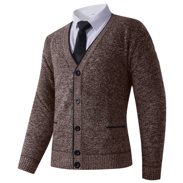 Herren Strukturierte Strickcardigan mit V-Ausschnitt, Knopfleiste und Eingrifftaschen Drune