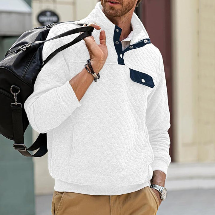 Herren Stepp-Sweatshirt mit Stehkragen, Halbreißverschluss und Brusttasche Drune