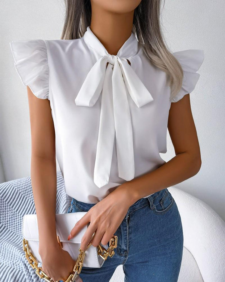Damen Bluse mit verspielten Puffärmeln und schicker Schleife Drune