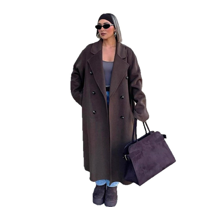 Damen Oversize Wollmix-Mantel mit verlängertem Cocoon-Schnitt und Doppelreihe Drune