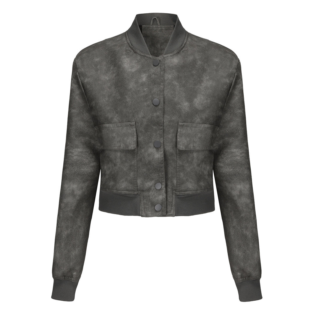 Damen Kunstleder Bomberjacke mit praktischen Taschen und elastischen Bündchen Drune