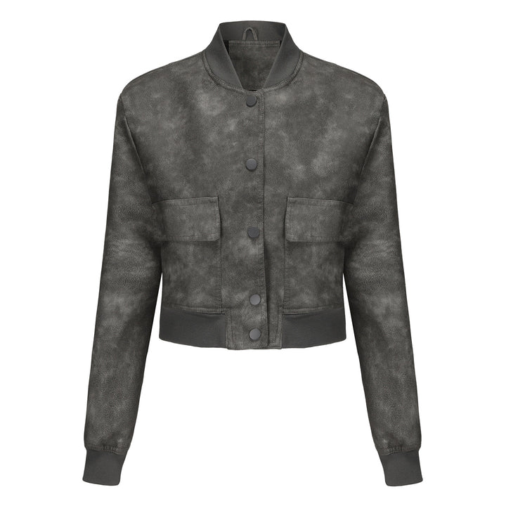 Damen Kunstleder Bomberjacke mit praktischen Taschen und elastischen Bündchen Drune