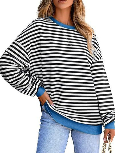 Damen gestreifter Sweatshirt mit modernem Schnitt und Kontrastdetails Drune