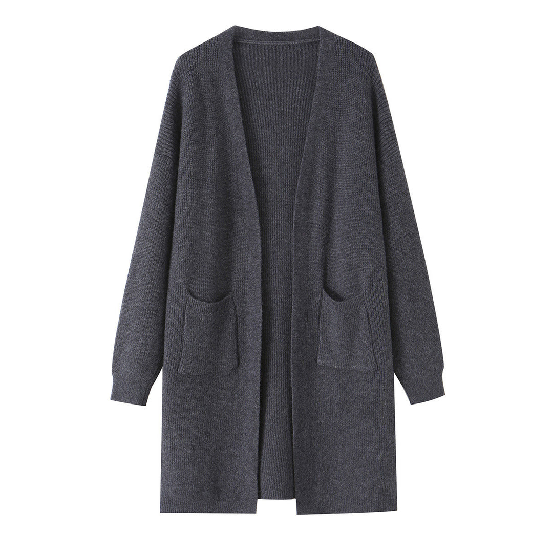 Damen Longline Strickcardigan mit aufgesetzten Taschen Drune
