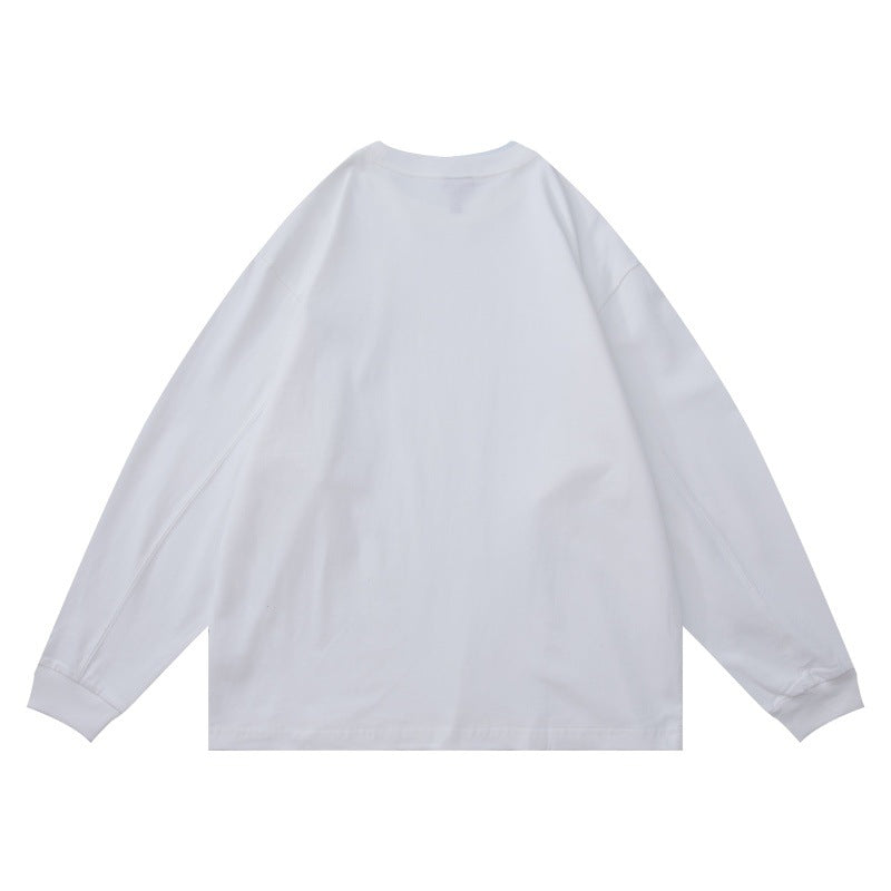 Unisex Oversize-Langarmshirt aus Baumwollmischung mit Bruststickerei und geripptem Rundhals Drune