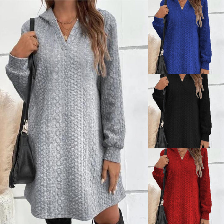 Damen Lässiges Strukturiertes Kapuzen‑Strickkleid im Tunika‑Schnitt Drune