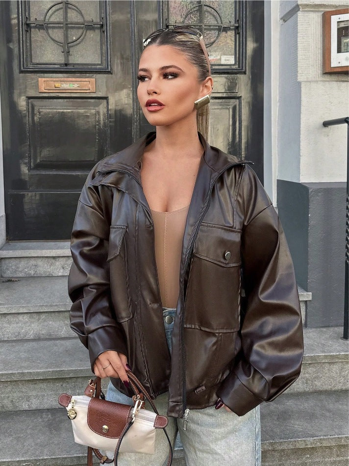 Damen lässige Oversized-Jacke mit großen Taschen Drune