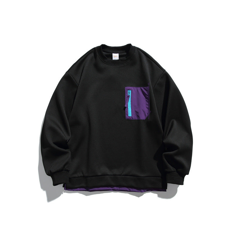 Unisex Oversize-Sweatshirt mit kontrastierter Reißverschluss-Brusttasche und doppellagigem Saum Drune