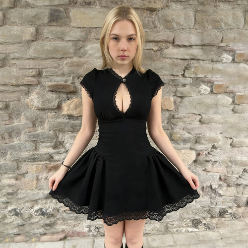 Damen verspieltes Puffärmel-Kleid mit Spitzenbesatz Drune