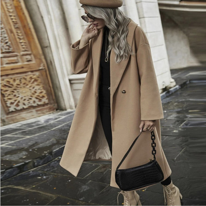 Damen Oversize Longmantel mit weiter Schulter und verdeckter Knopfleiste Drune