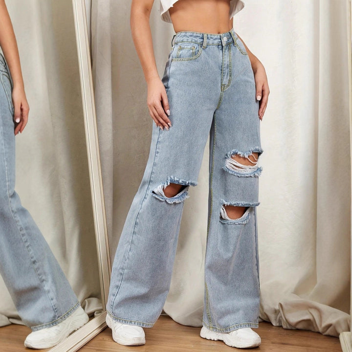 Damen Hochtaillierte Baggy-Jeans im Wide‑Leg mit mehrstufigen Knie-Cutouts Drune