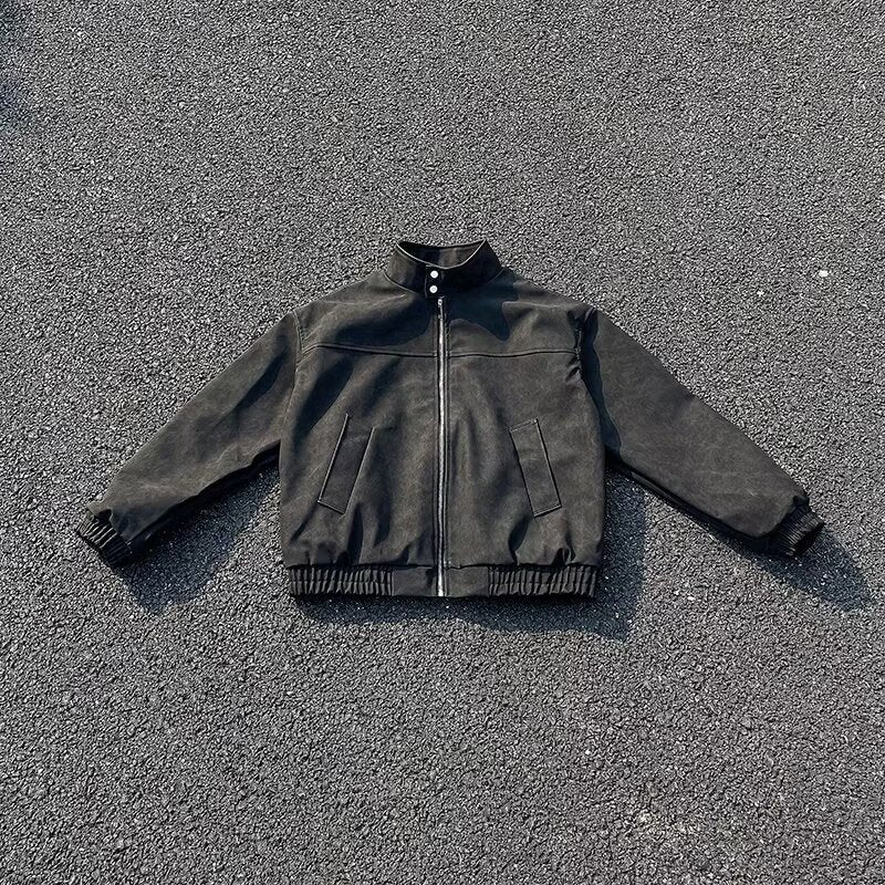 Unisex Kurz geschnittene Oversize-Bomberjacke mit Stehkragen und elastischem Saum Drune
