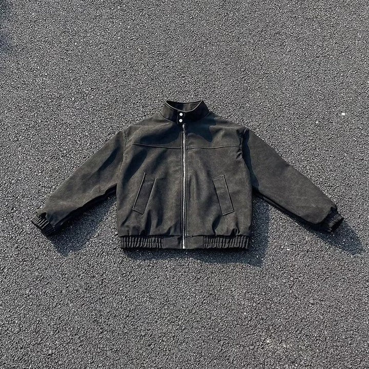 Unisex Kurz geschnittene Oversize-Bomberjacke mit Stehkragen und elastischem Saum Drune