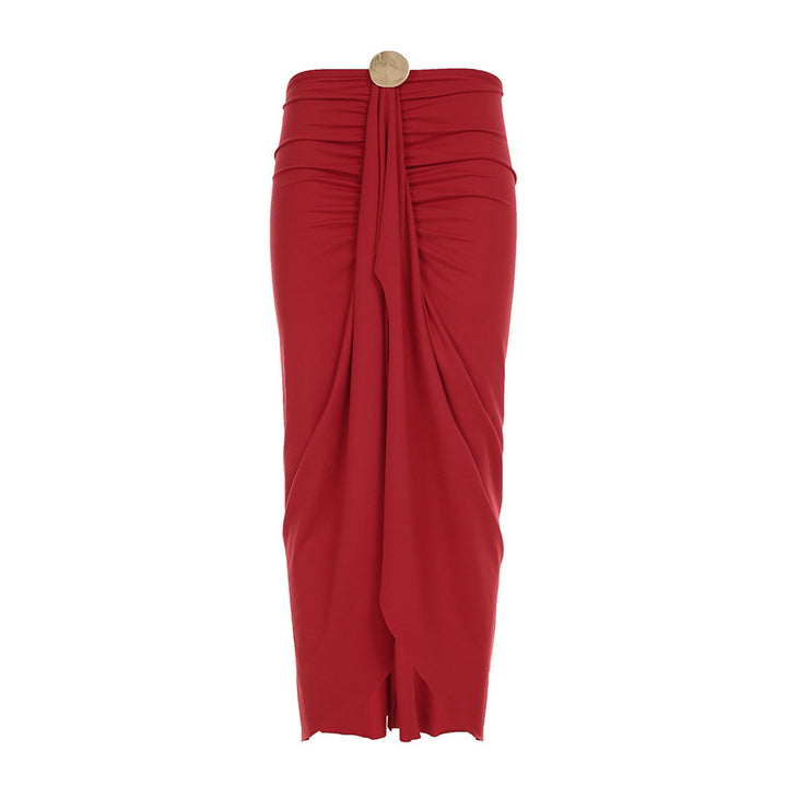 Damen eleganter Wickelrock mit glanzvollem Knopfdetail Drune