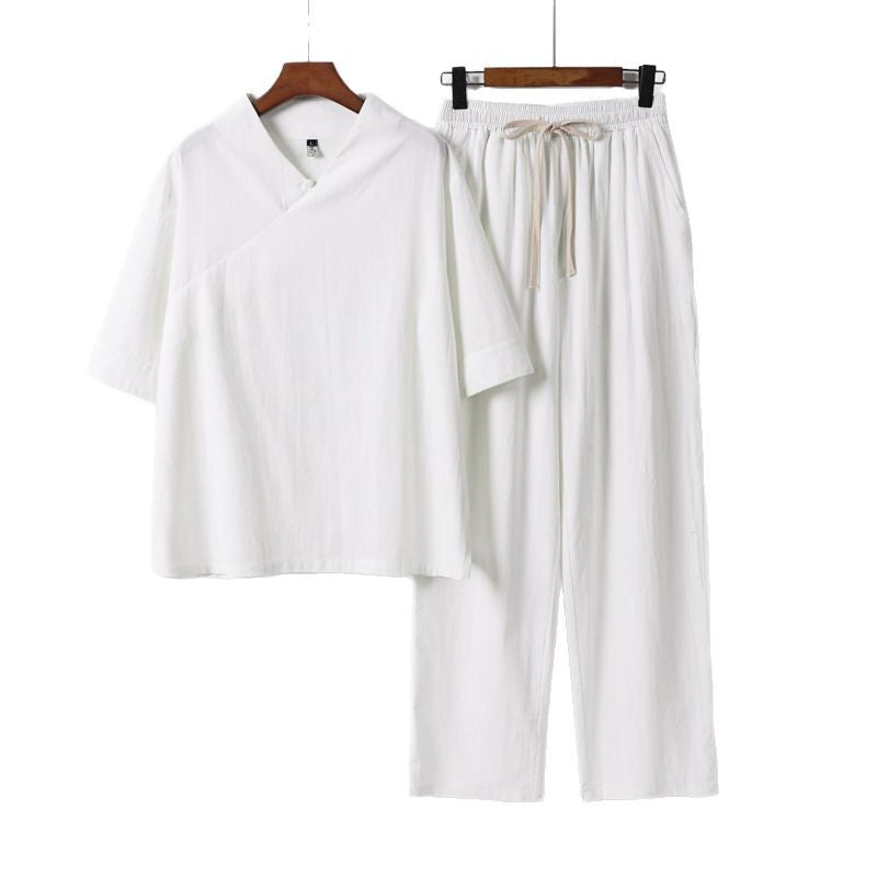 Unisex Leichtes Kimono-Loungewear-Set mit V-Ausschnitt und Tunnelzug-Hose Drune