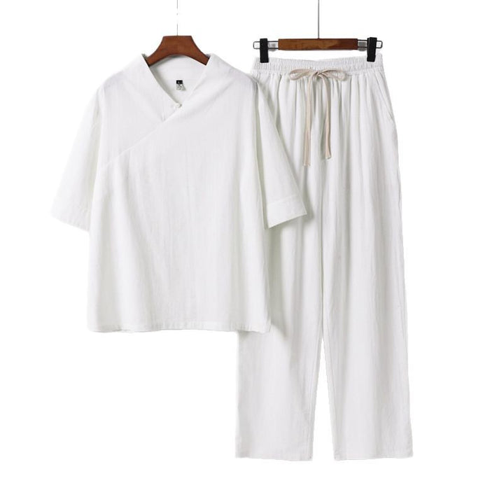 Unisex Leichtes Kimono-Loungewear-Set mit V-Ausschnitt und Tunnelzug-Hose Drune