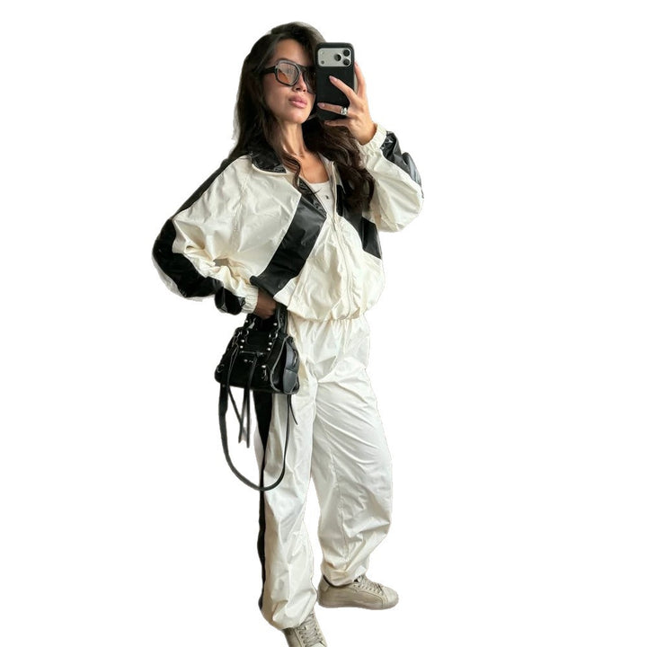 Damen Sportives Nylon-Set mit Boxy-Zipjacke und High‑Waist Jogger Drune