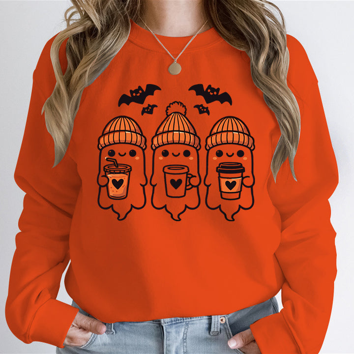 Damen Sweatshirt mit fröhlichem Gespenster-Design und gemütlicher Passform Drune