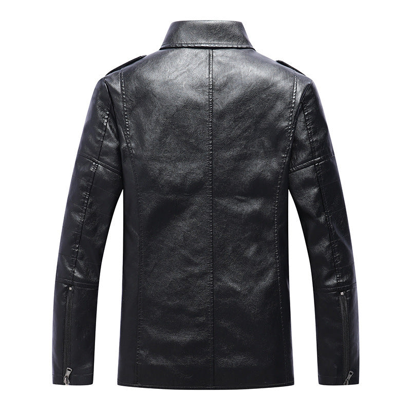 Herren Slim Fit Kunstleder-Motoblouson im Biker-Look mit gesteppten Armpaneelen und Reverskragen Drune