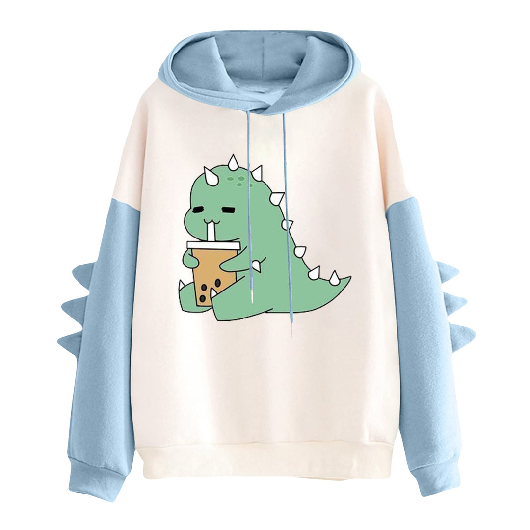 Damen nan Kapuzenpullover mit niedlichem Dinosaurier-Print und dreidimensionalen Ärmeldetails Drune