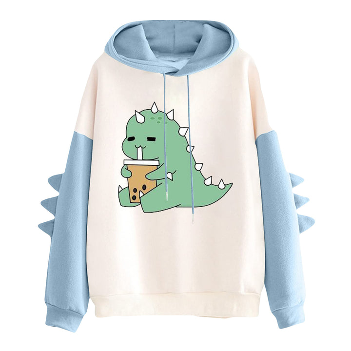 Damen nan Kapuzenpullover mit niedlichem Dinosaurier-Print und dreidimensionalen Ärmeldetails Drune