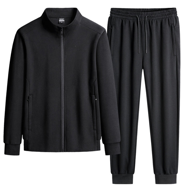 Herren Modernes Freizeit-Trainingsset aus Thermofleece mit Stehkragen‑Zipjacke & konischer Jogginghose Drune