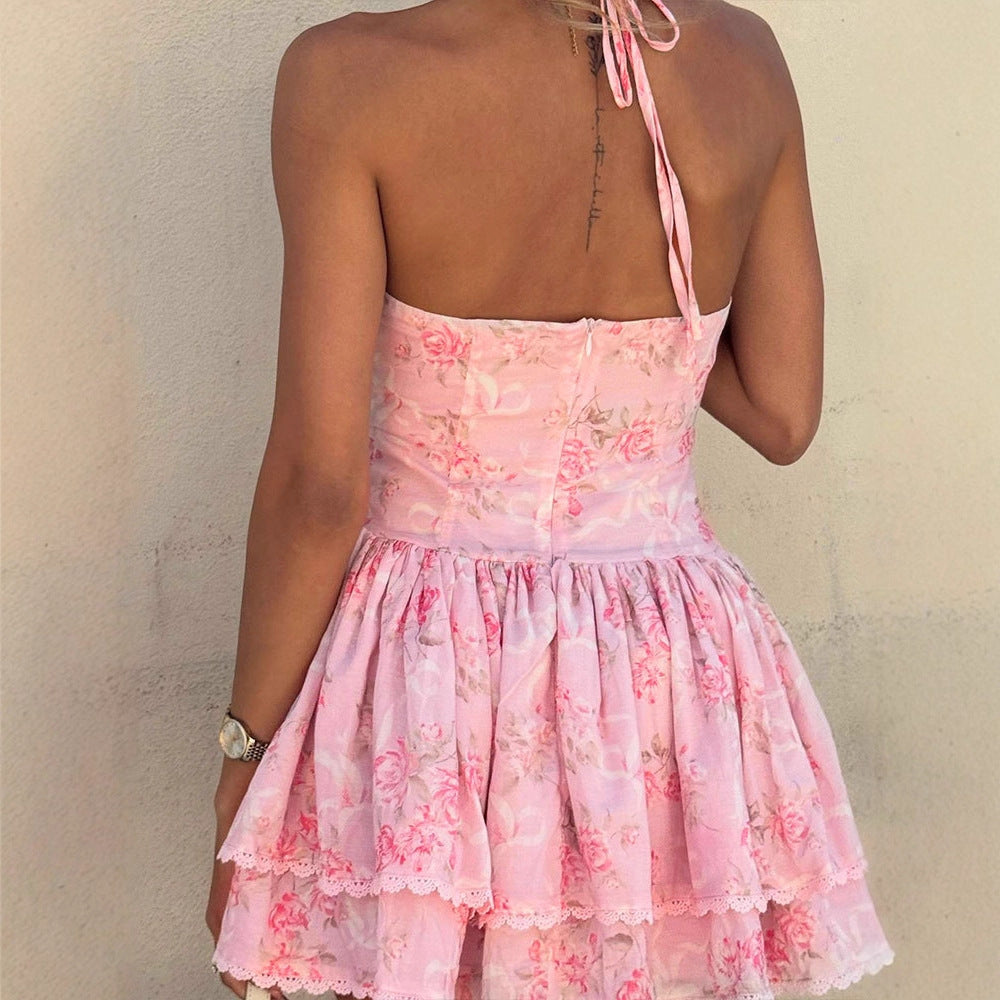 Damen Sommerliches Neckholderkleid mit floralem Muster und Rüschendetails Drune