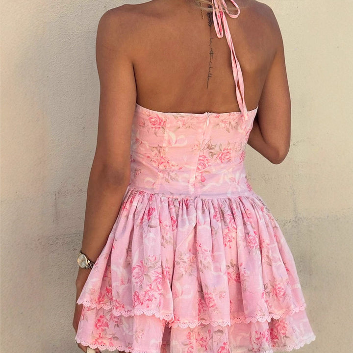 Damen Sommerliches Neckholderkleid mit floralem Muster und Rüschendetails Drune