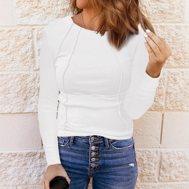 Damen Figurbetont Rib Longsleeve mit Dekorativen Nähten Drune