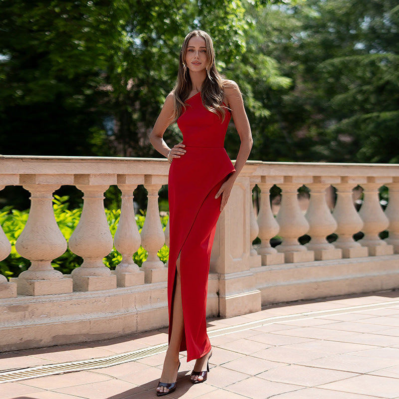 Damen elegantes Abendkleid mit tailliertem Schnitt und hohem Schlitz Drune