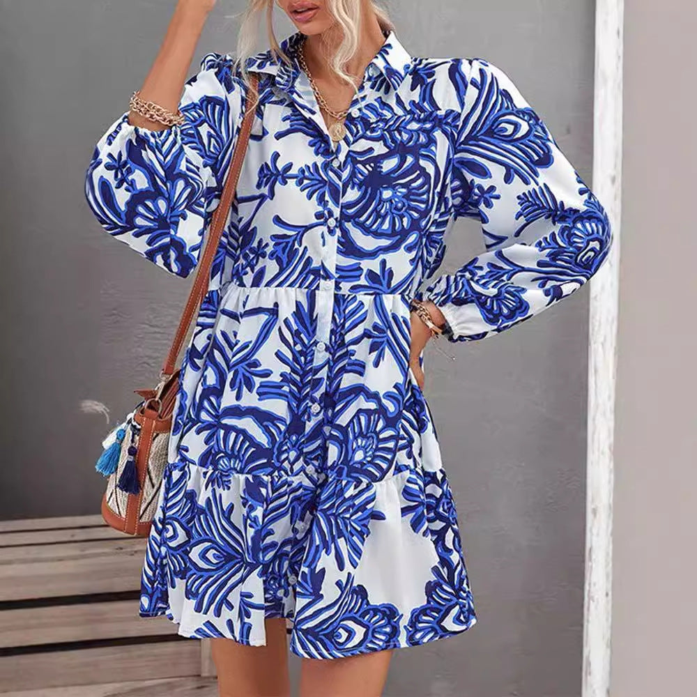 Damen Hemdblusenkleid mit floralem Muster und leichtem, luftigen Stoff Drune