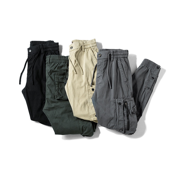 Herren Multifunktionale Cargo-Jogginghose mit Tunnelzugbund, Reißverschluss‑Taschen und verstellbaren Knöchelbündchen Drune