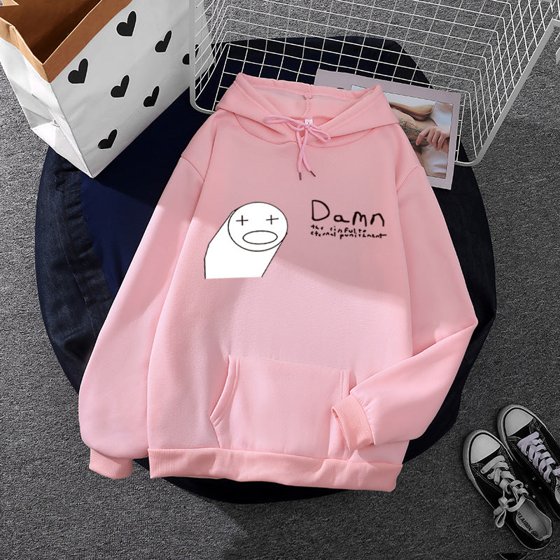 Damen nan Kapuzenpullover mit minimalistischer Grafik, lockerer Oversize-Passform und Kängurutasche Drune