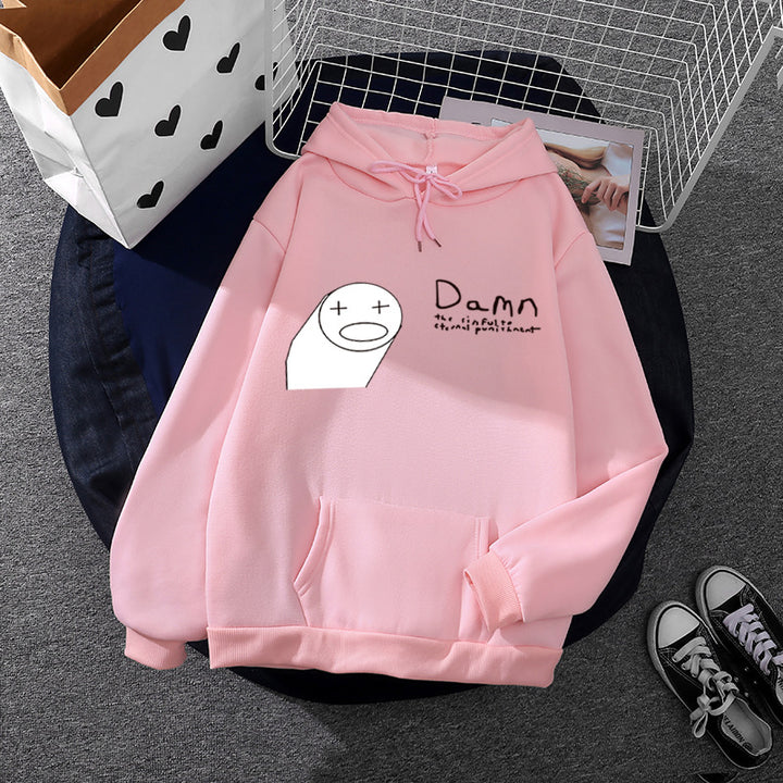 Damen nan Kapuzenpullover mit minimalistischer Grafik, lockerer Oversize-Passform und Kängurutasche Drune